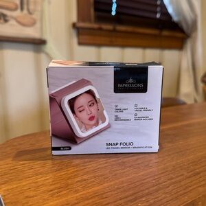 Impressions Snap Folio LED Travel Mirror w/ Magnification Flip Cover Blush Color